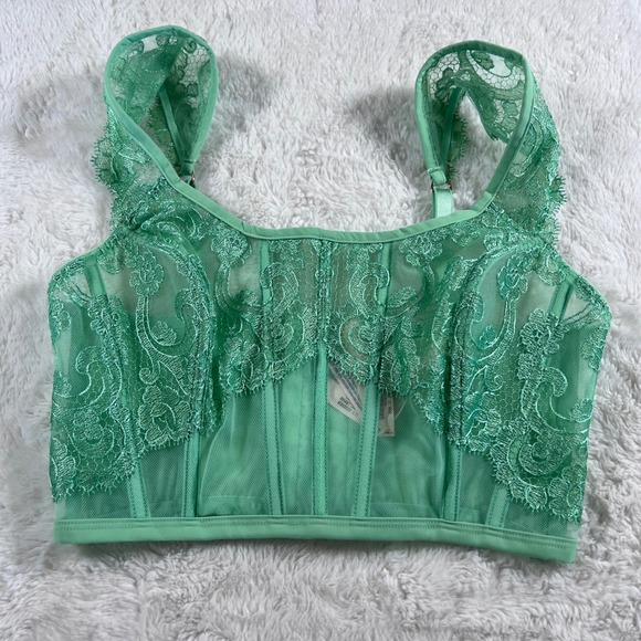 Victorias Secret Dream Angels Mint Green Lace Mesh Corset Top Size S-DD 11240102 - Picture 3 of 12